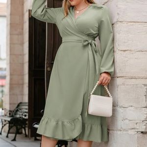 Mint green Ruffle Hem Wrap Dress